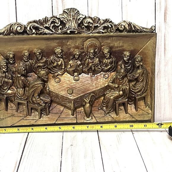 Vintage The Last Supper Ornate Wall Plaque High Relief / 3D Plaster and Resin - Picture 9 of 10